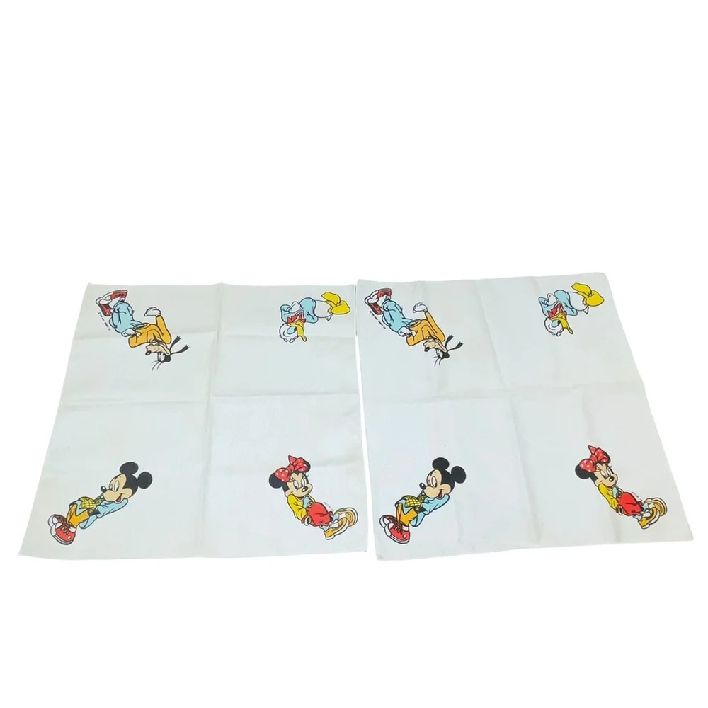 Disney VTG Mickey Minnie Donald Goofy Character Handkerchief (2) Bandana STAINED